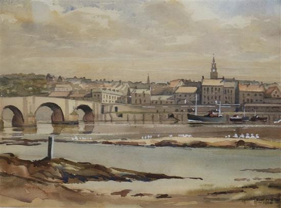 Fred Stott, watercolour, Berwick upon Tweed, signed and dated 1968, 27 x 36cm